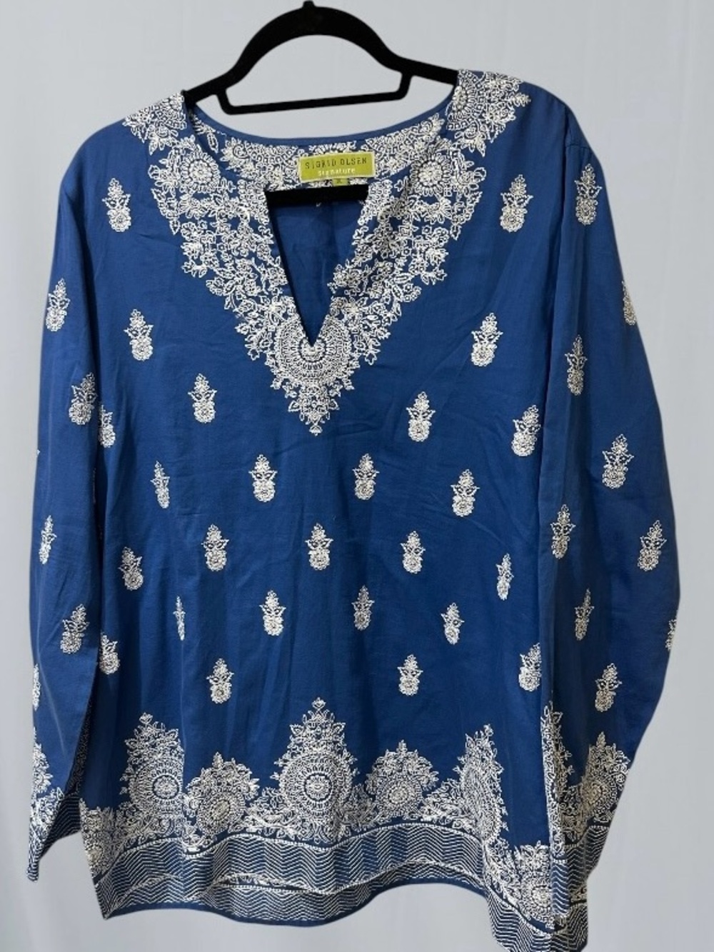 Sigrid  Olsen Sgnature Blue Embroidered V-Neck Tunic NWT XL